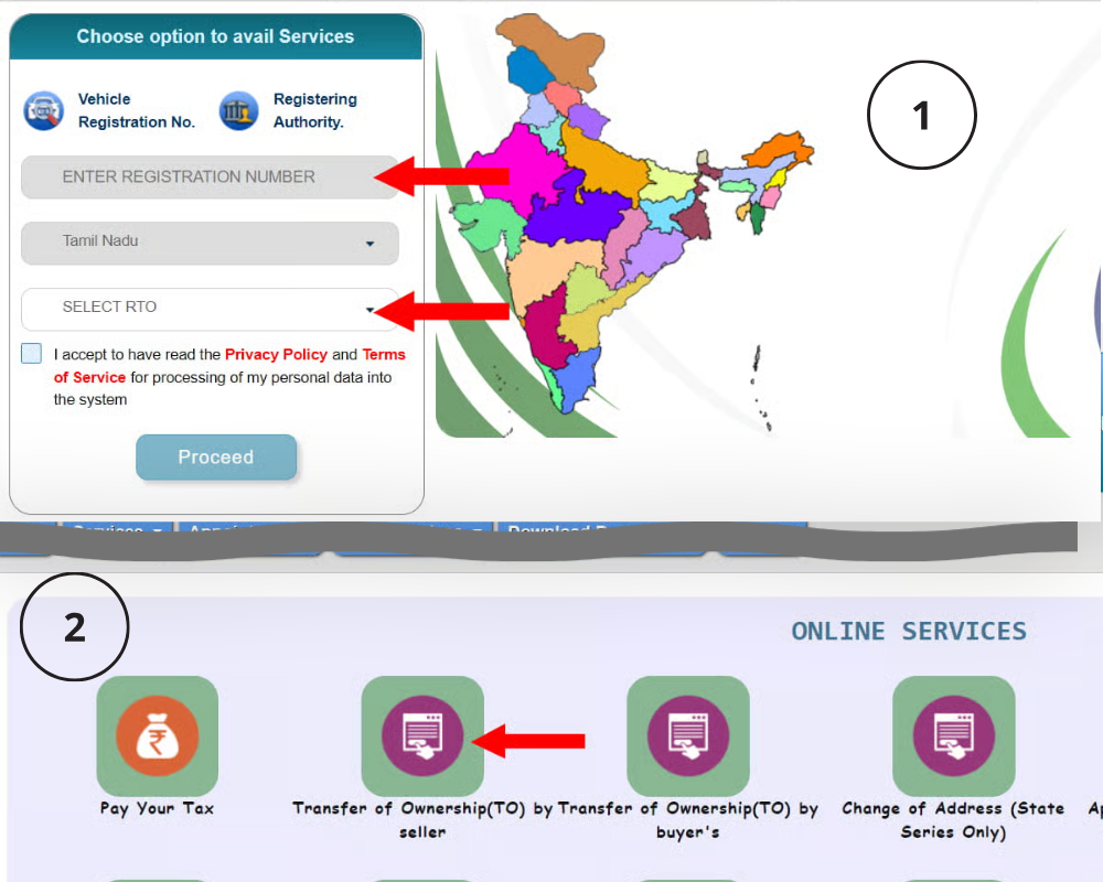 Transfer of ownership on the Vahan portal